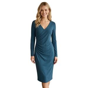 Escada Midi Dress Size 38 or M Blue Ruched Formal Party Eveningwear Cocktail